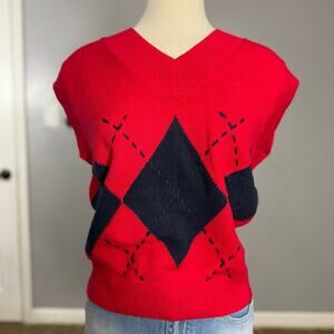English Factory Argyle Pullover Sweater Vest, Multi Red, M